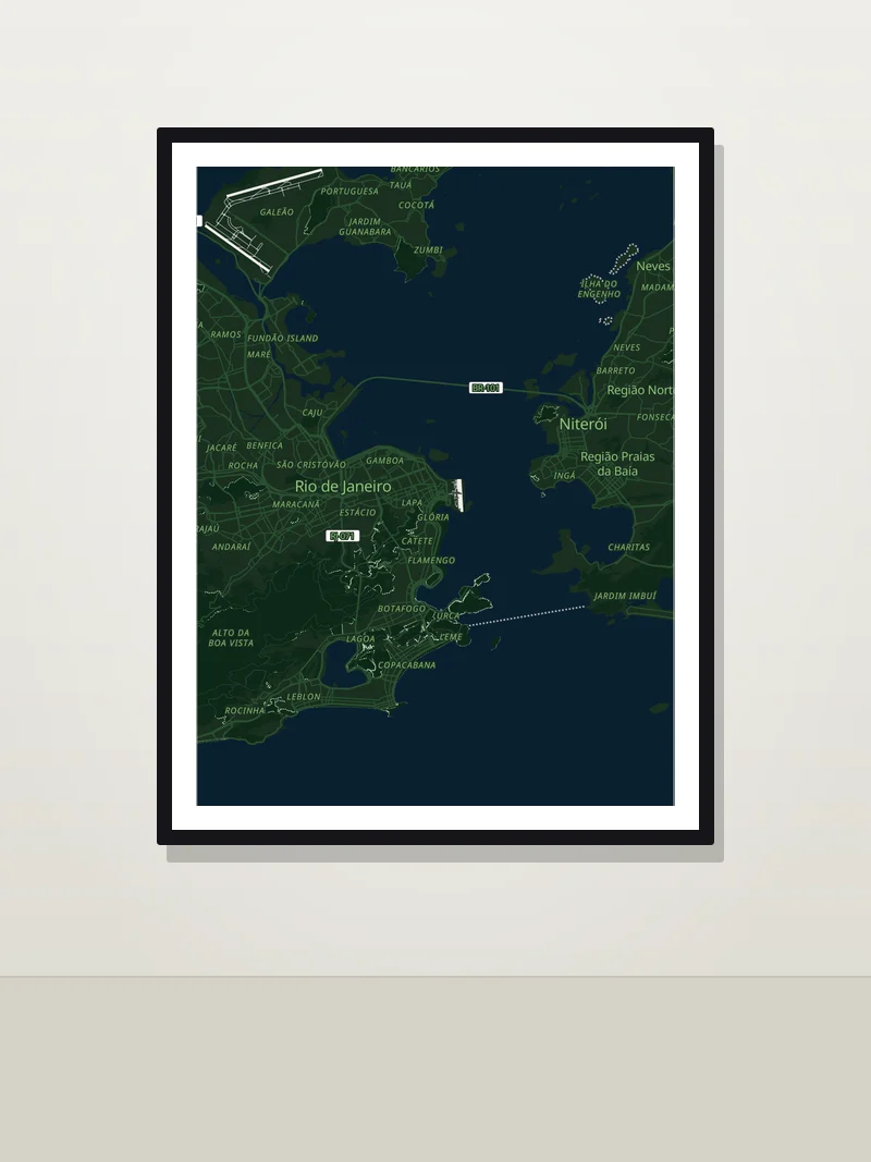 Rio de Janeiro framed map poster on a wall — Forest style