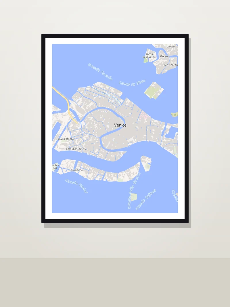 Venice framed map poster on a wall — Classic style