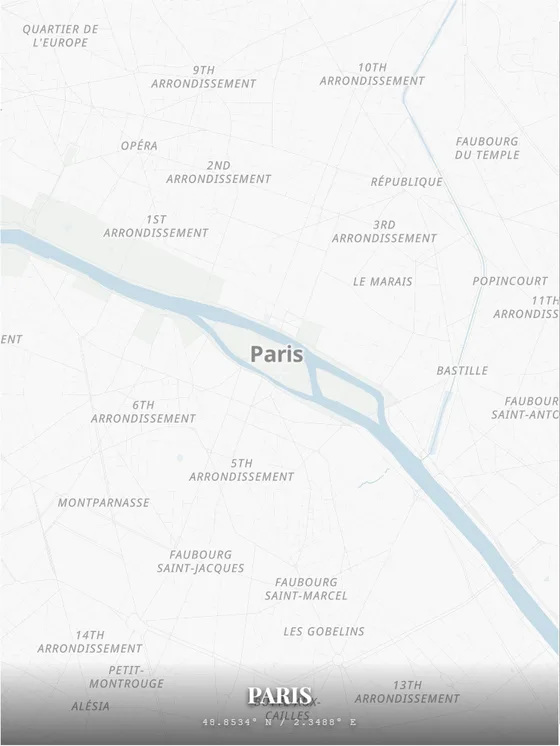 Minimalist Paris street map poster made with PrintMap, ready to print