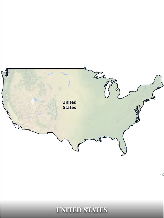 Country-shaped map poster of the United States