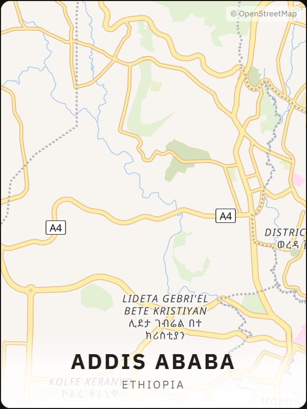 Addis Ababa, Ethiopia street map poster