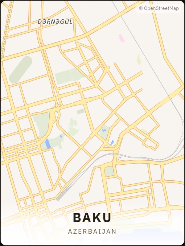Baku, Azerbaijan street map poster