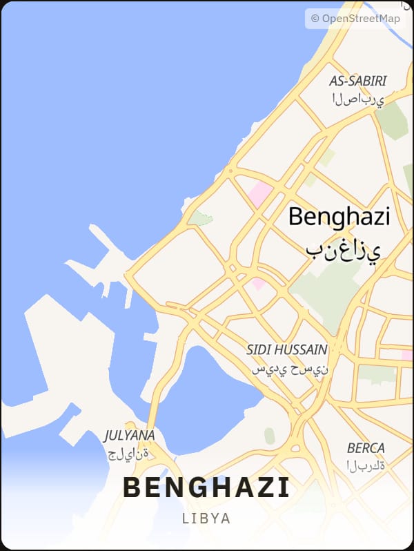 Benghazi, Libya street map poster