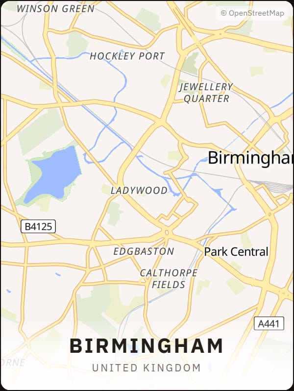 Birmingham, United Kingdom street map poster