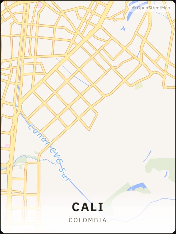Cali, Colombia street map poster