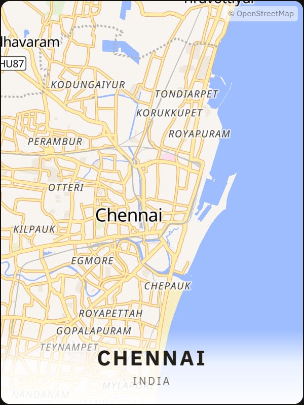 Chennai, India street map poster