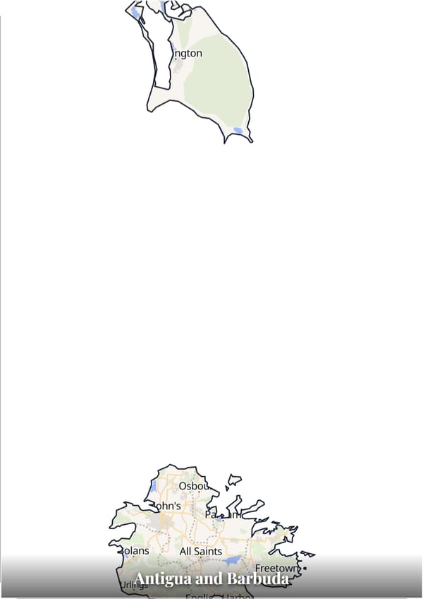 Antigua and Barbuda map poster — the country's outline filled with a real map