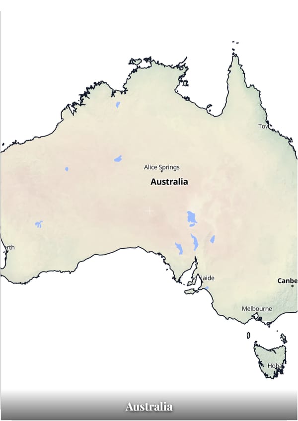 Australia map poster — the country's outline filled with a real map