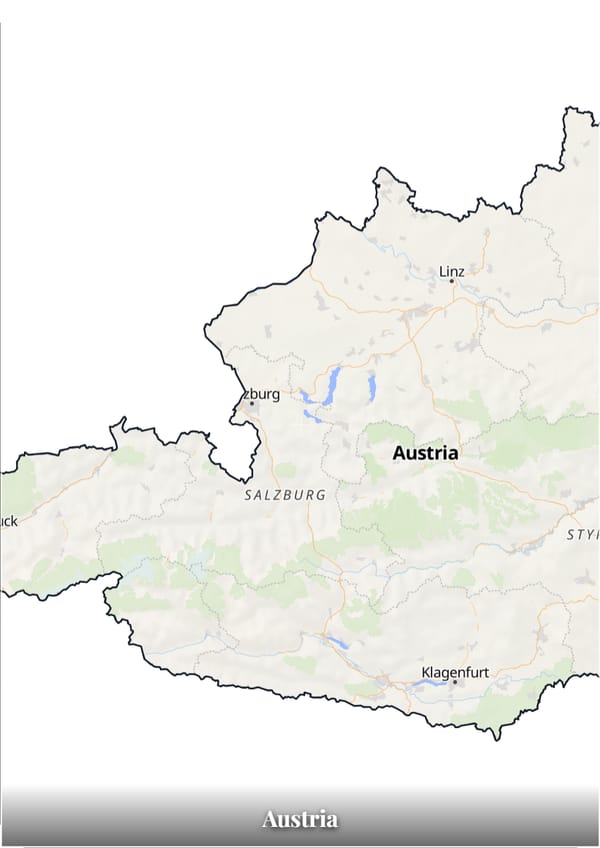 Austria map poster — the country's outline filled with a real map