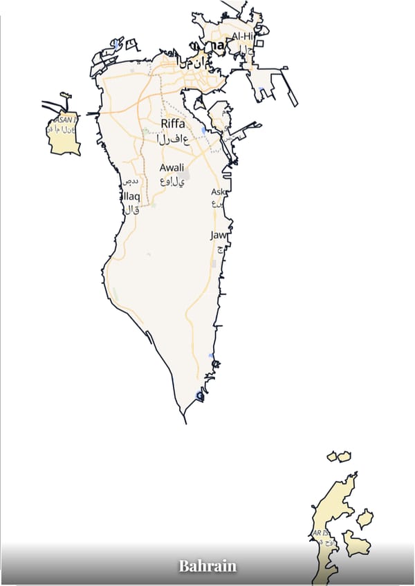 Bahrain map poster — the country's outline filled with a real map