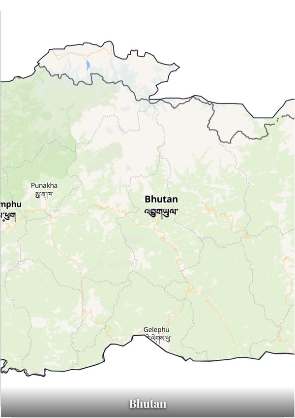 Bhutan map poster — the country's outline filled with a real map