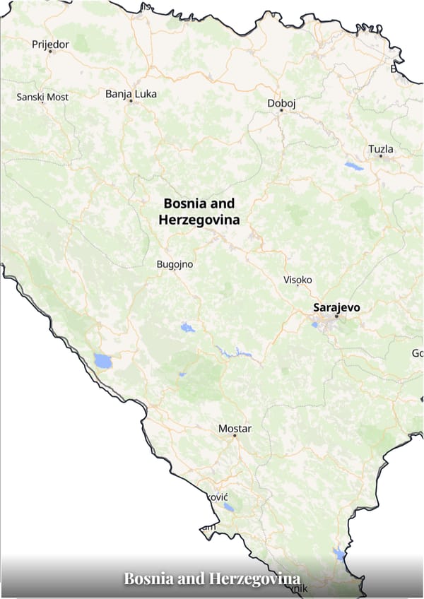 Bosnia and Herzegovina map poster — the country's outline filled with a real map