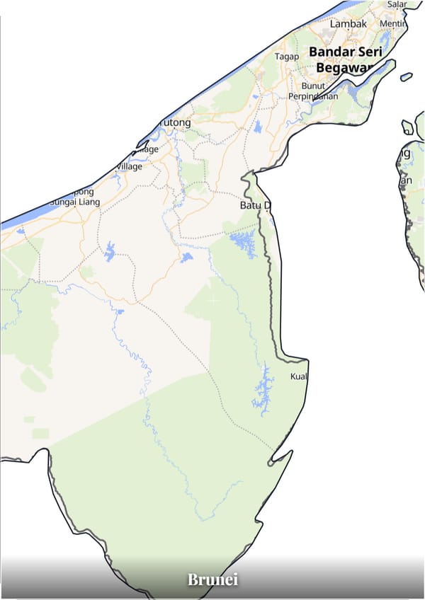 Brunei map poster — the country's outline filled with a real map