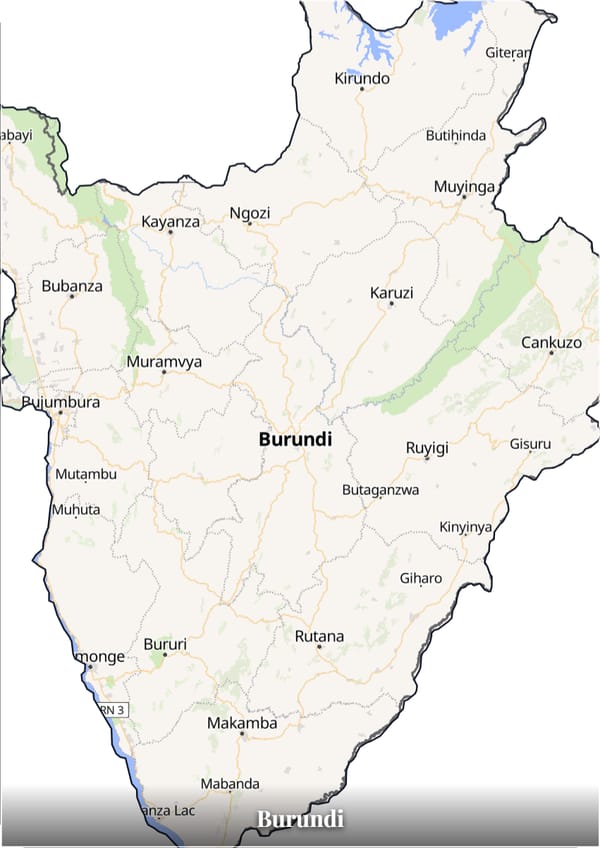 Burundi map poster — the country's outline filled with a real map