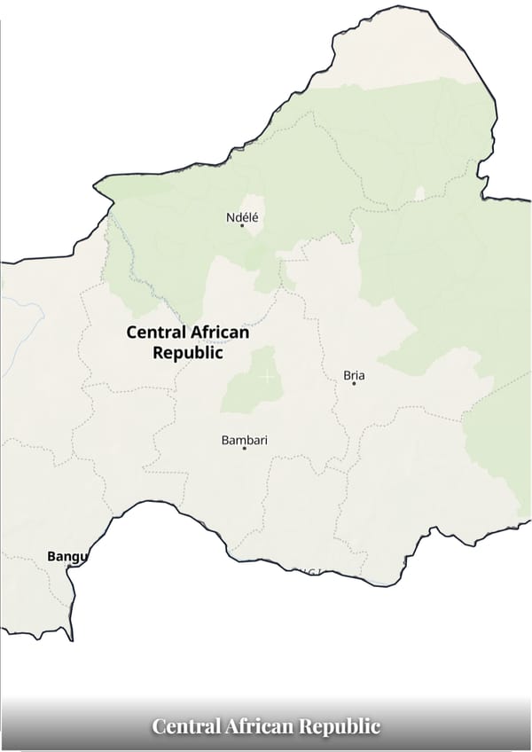 Central African Republic map poster — the country's outline filled with a real map