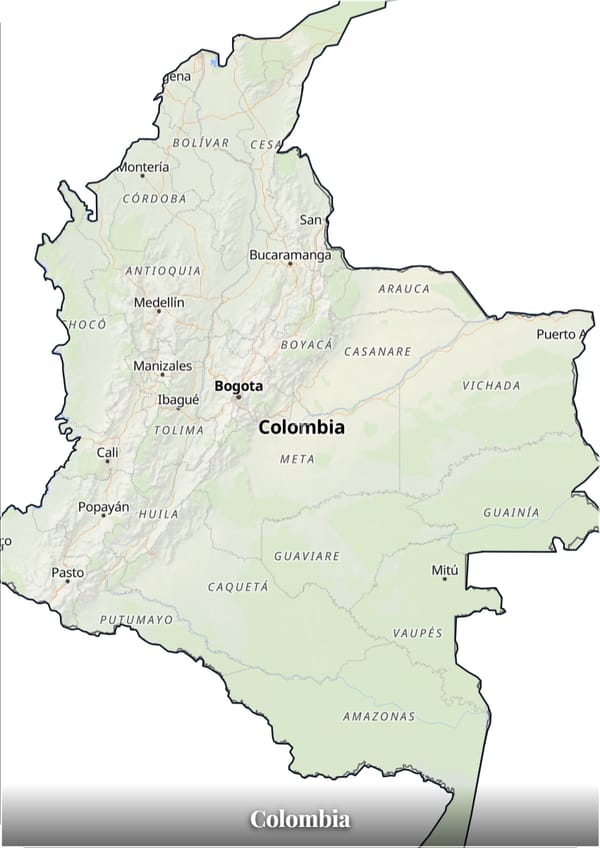 Colombia map poster — the country's outline filled with a real map