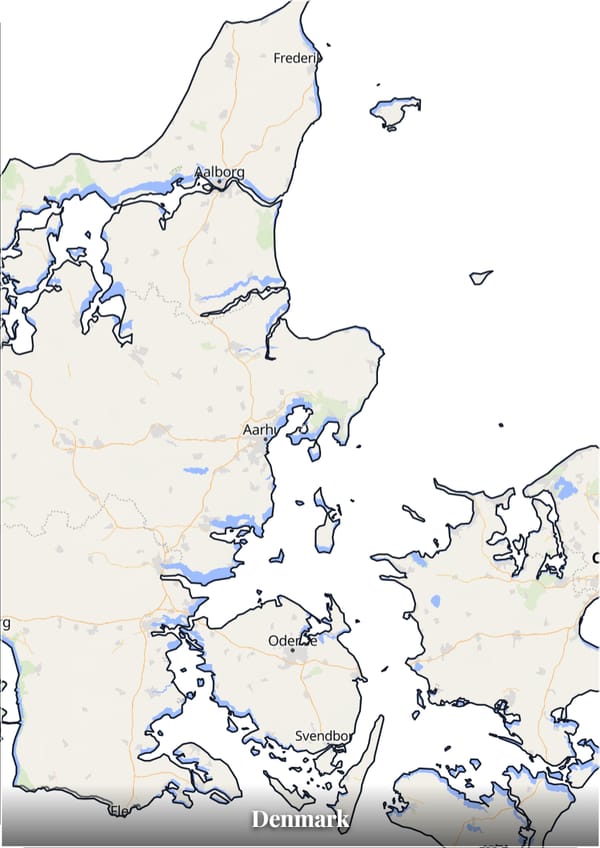 Denmark map poster — the country's outline filled with a real map