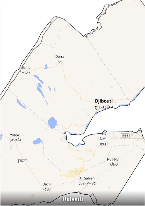 Djibouti map poster — the country's outline filled with a real map