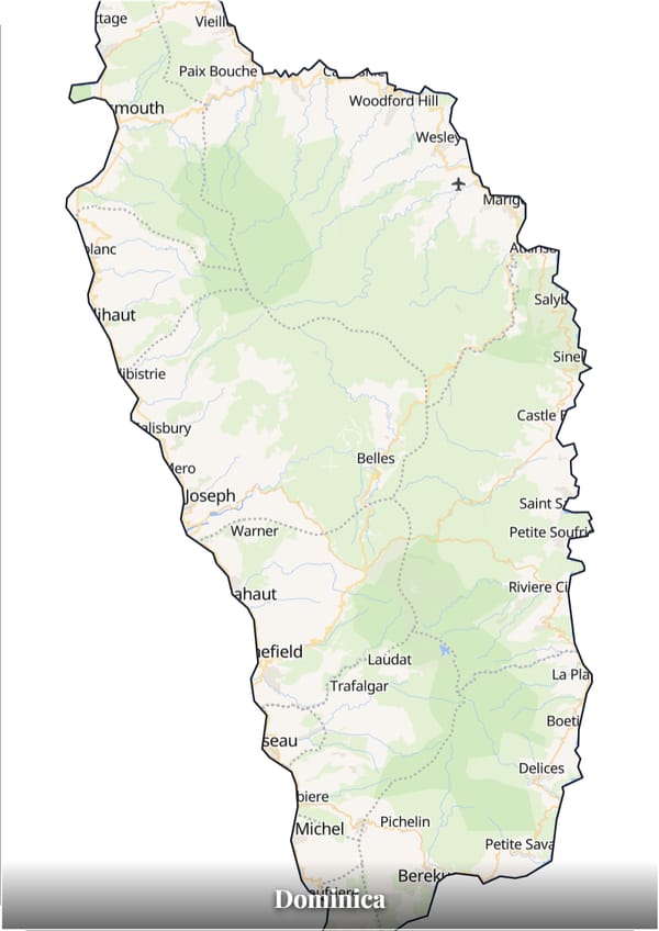 Dominica map poster — the country's outline filled with a real map