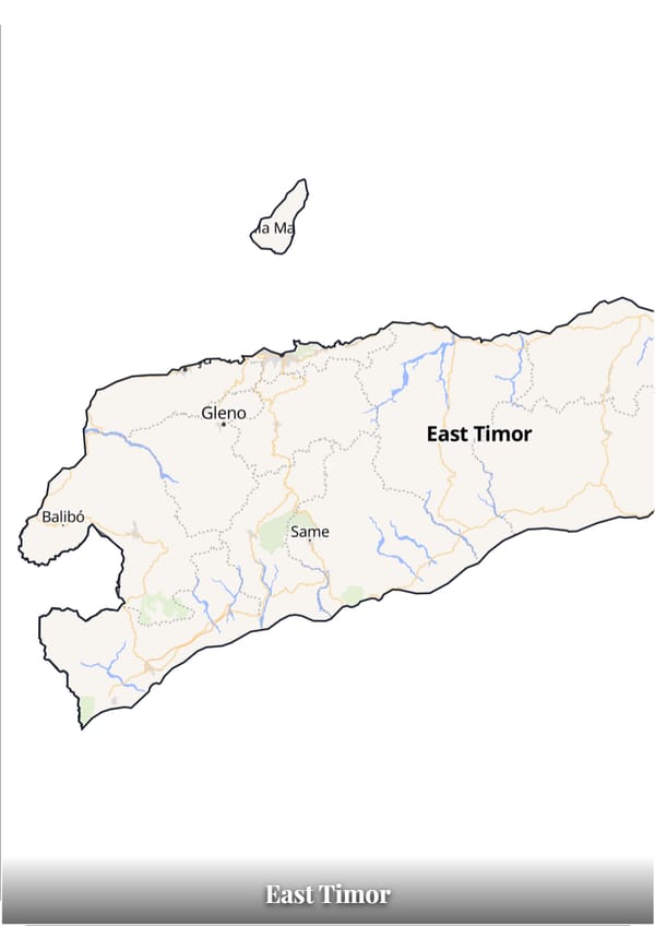 East Timor map poster — the country's outline filled with a real map