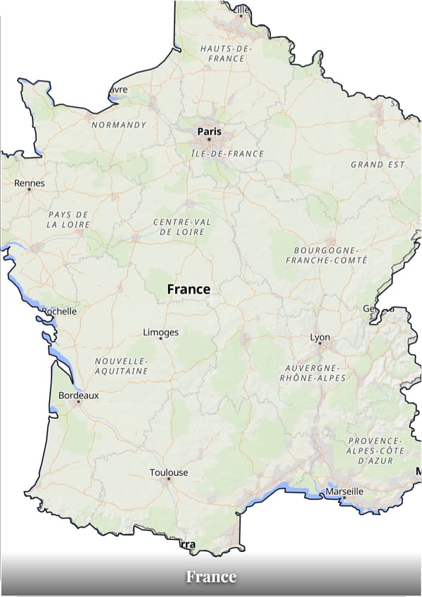 France map poster — the country's outline filled with a real map