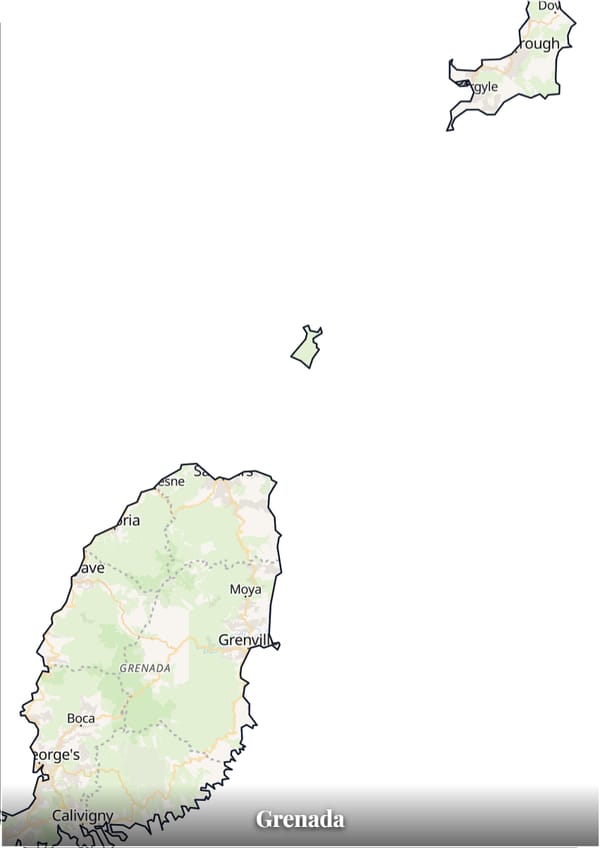 Grenada map poster — the country's outline filled with a real map
