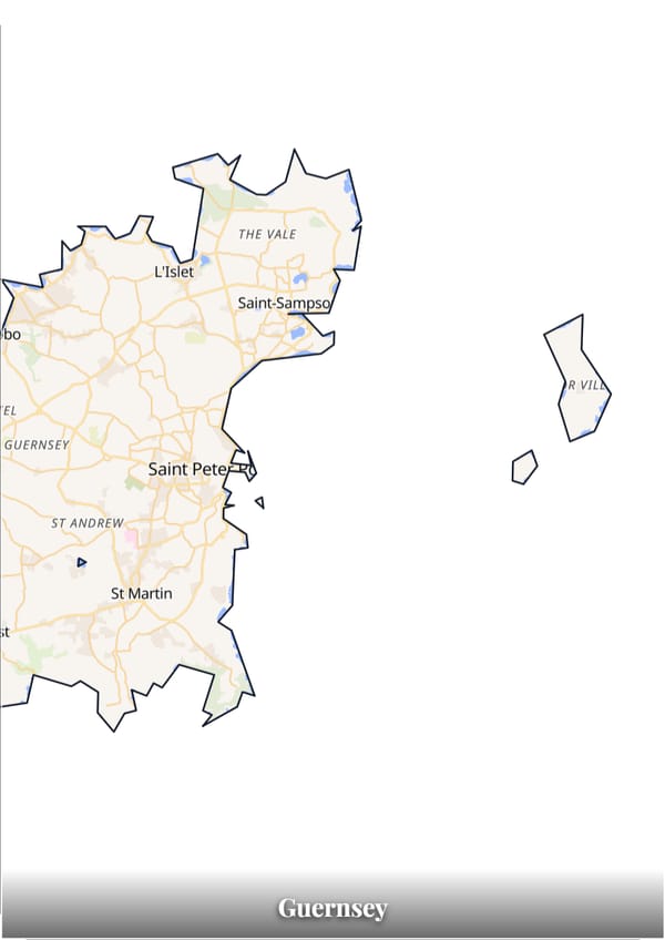 Guernsey map poster — the country's outline filled with a real map