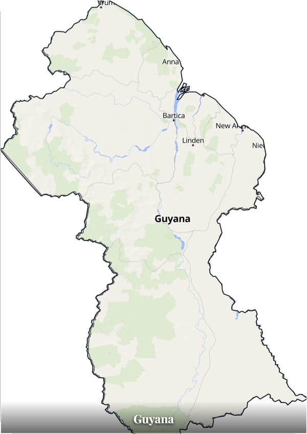 Guyana map poster — the country's outline filled with a real map