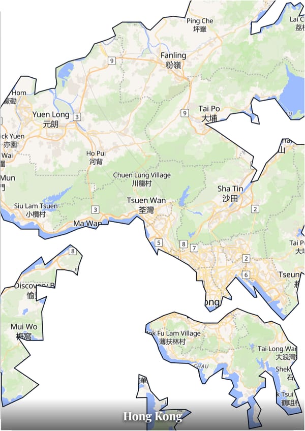 Hong Kong map poster — the country's outline filled with a real map