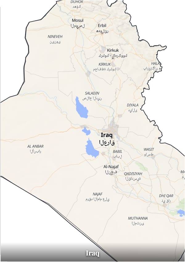 Iraq map poster — the country's outline filled with a real map