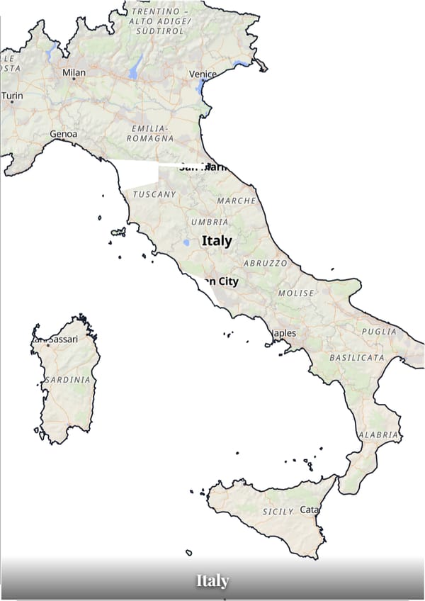 Italy map poster — the country's outline filled with a real map