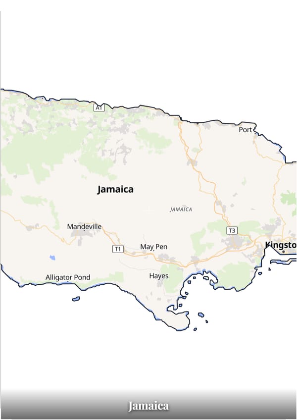Jamaica map poster — the country's outline filled with a real map