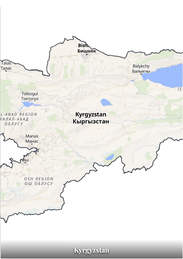 Kyrgyzstan map poster — the country's outline filled with a real map