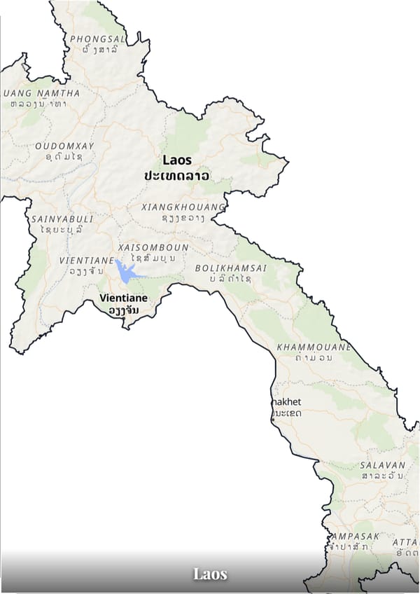 Laos map poster — the country's outline filled with a real map