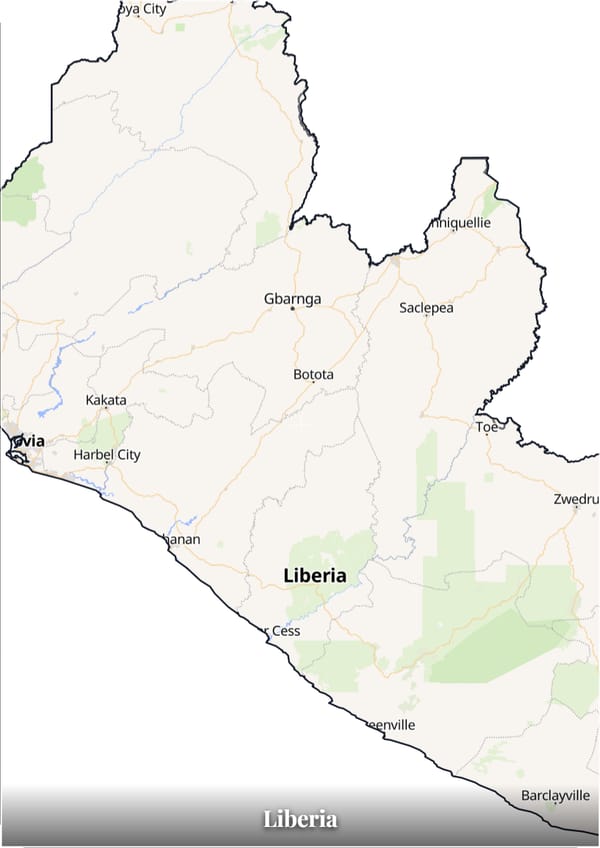 Liberia map poster — the country's outline filled with a real map