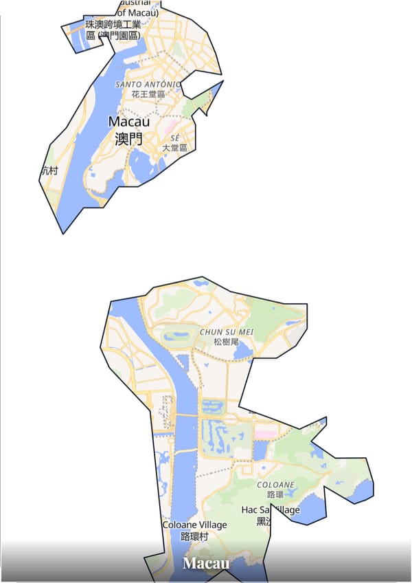 Macau map poster — the country's outline filled with a real map