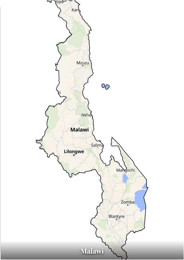 Malawi map poster — the country's outline filled with a real map