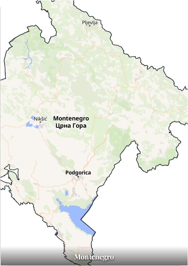 Montenegro map poster — the country's outline filled with a real map