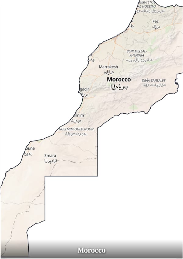 Morocco map poster — the country's outline filled with a real map