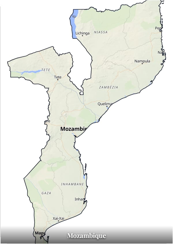 Mozambique map poster — the country's outline filled with a real map
