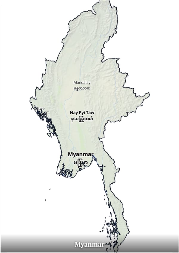 Myanmar map poster — the country's outline filled with a real map