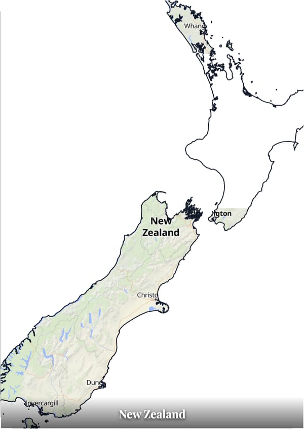 New Zealand map poster — the country's outline filled with a real map