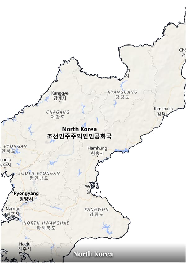 North Korea map poster — the country's outline filled with a real map