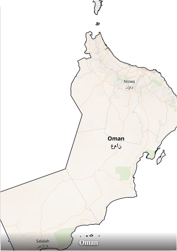 Oman map poster — the country's outline filled with a real map