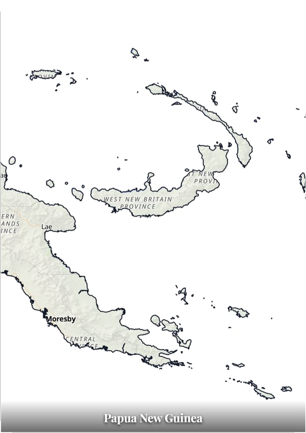 Papua New Guinea map poster — the country's outline filled with a real map