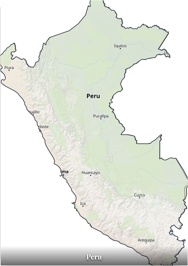 Peru map poster — the country's outline filled with a real map
