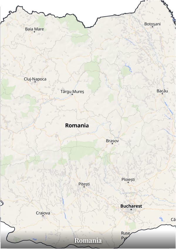 Romania map poster — the country's outline filled with a real map