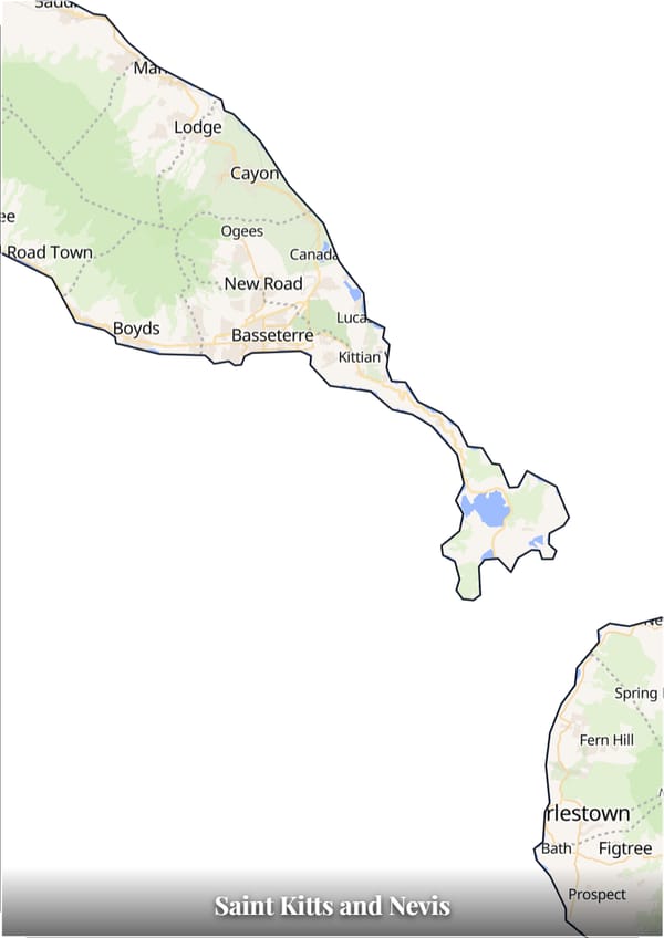 Saint Kitts and Nevis map poster — the country's outline filled with a real map