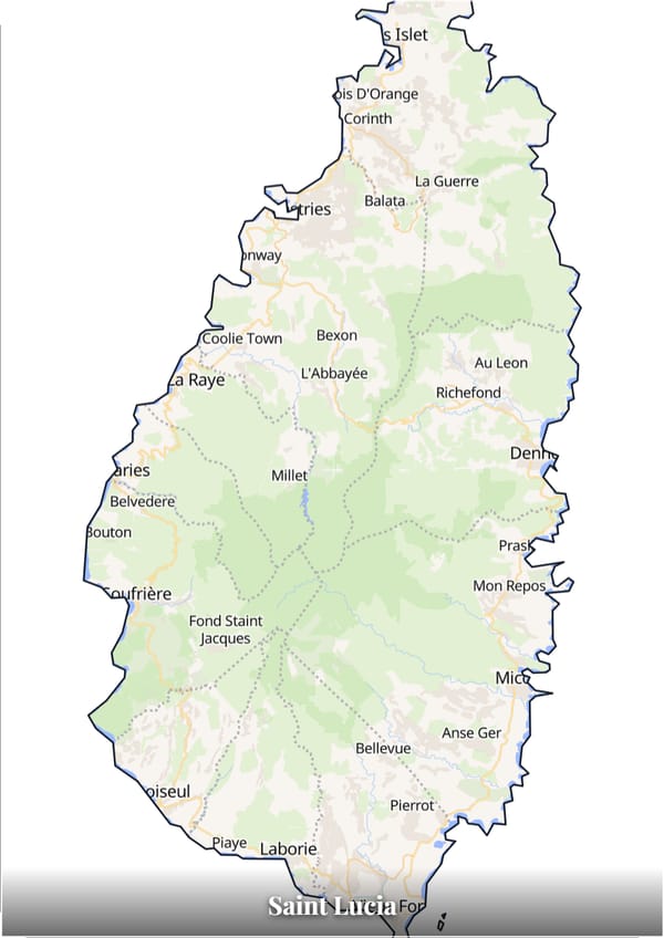 Saint Lucia map poster — the country's outline filled with a real map