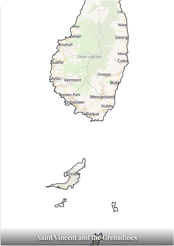 Saint Vincent and the Grenadines map poster — the country's outline filled with a real map